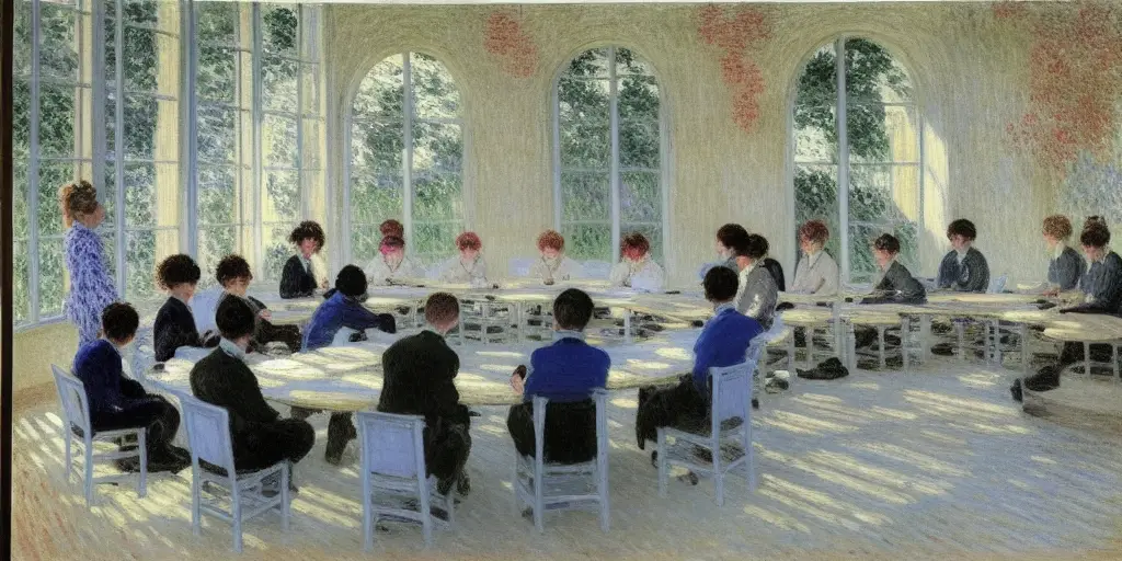 a classroom sitting in a circle during a lecture