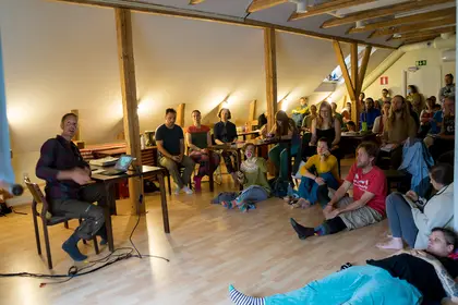 Anton Nordqvist lecturing about Food Forests