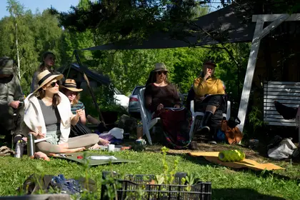 Participants listening to the food forest lecture