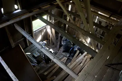 Looking down into the garage