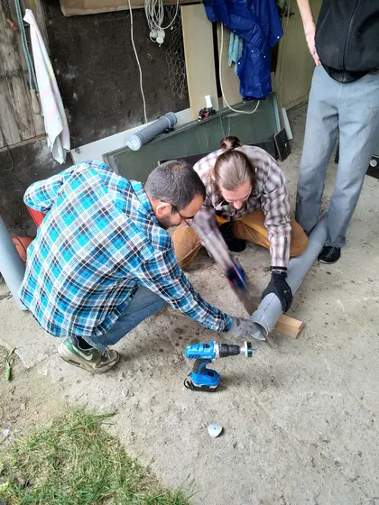 Cutting pipes for the biogas digester