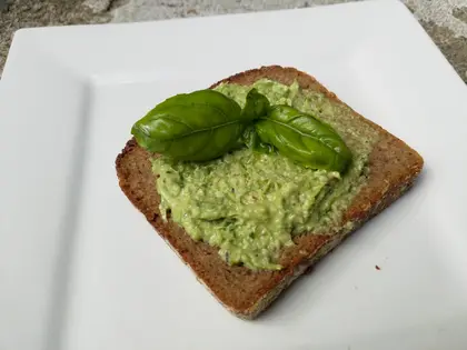 Tasty garlic scape pesto on bread