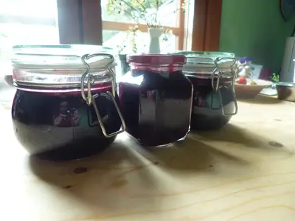 Black currant jam in a glass jar