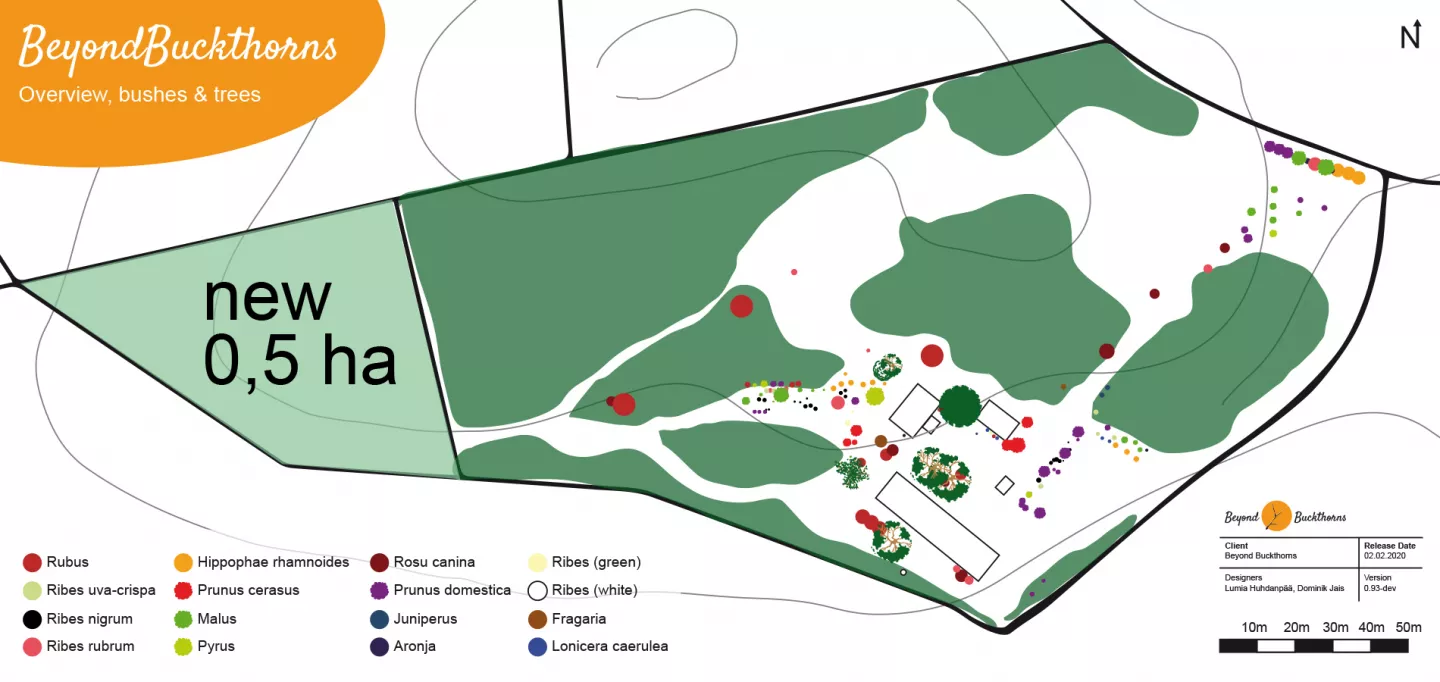 Beyond Buckthorns estate map including new 0,5 ha